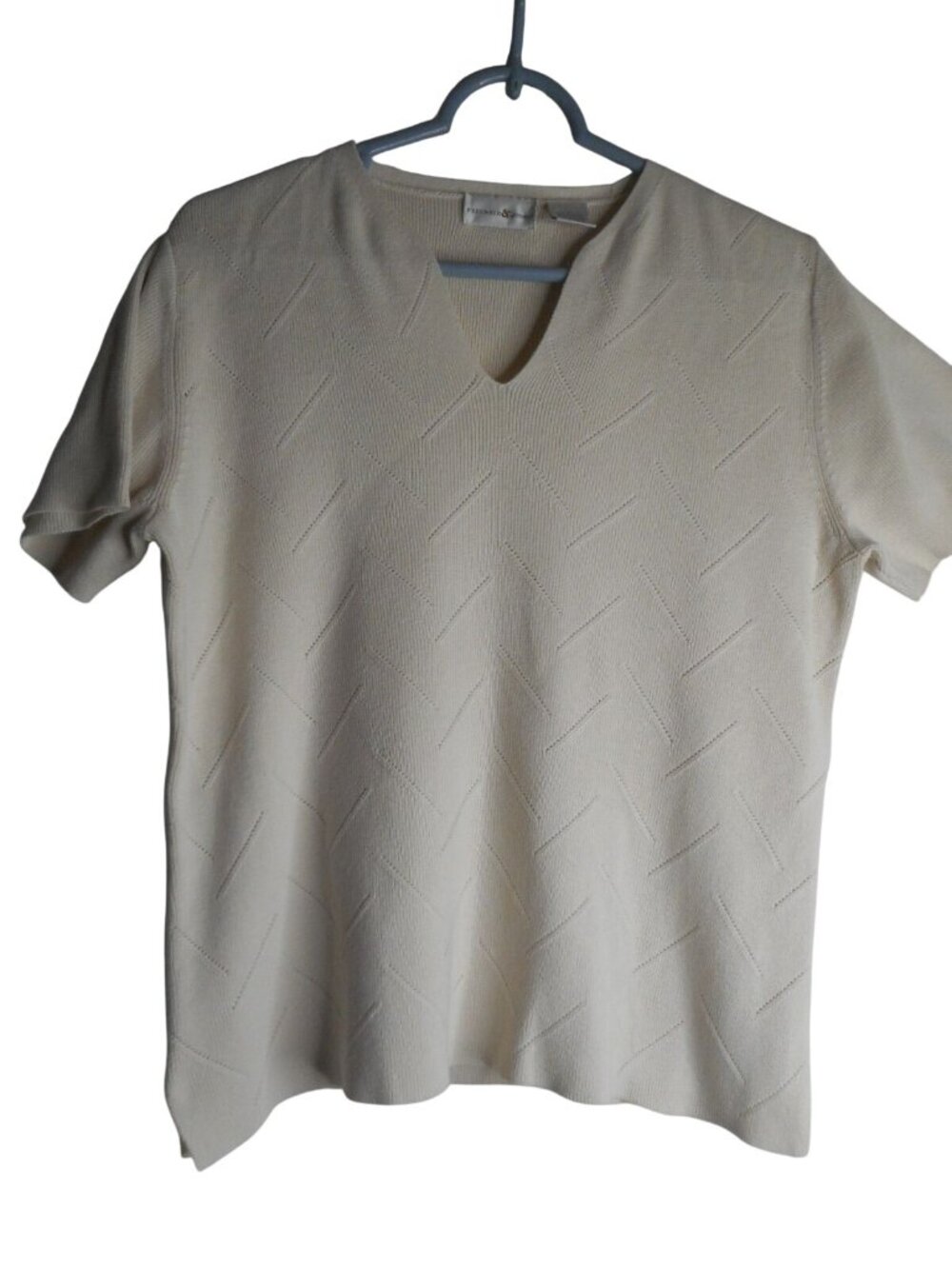 Preswick & Moore creamy white short sleeve sweater Sz L Lightweight cotton blend